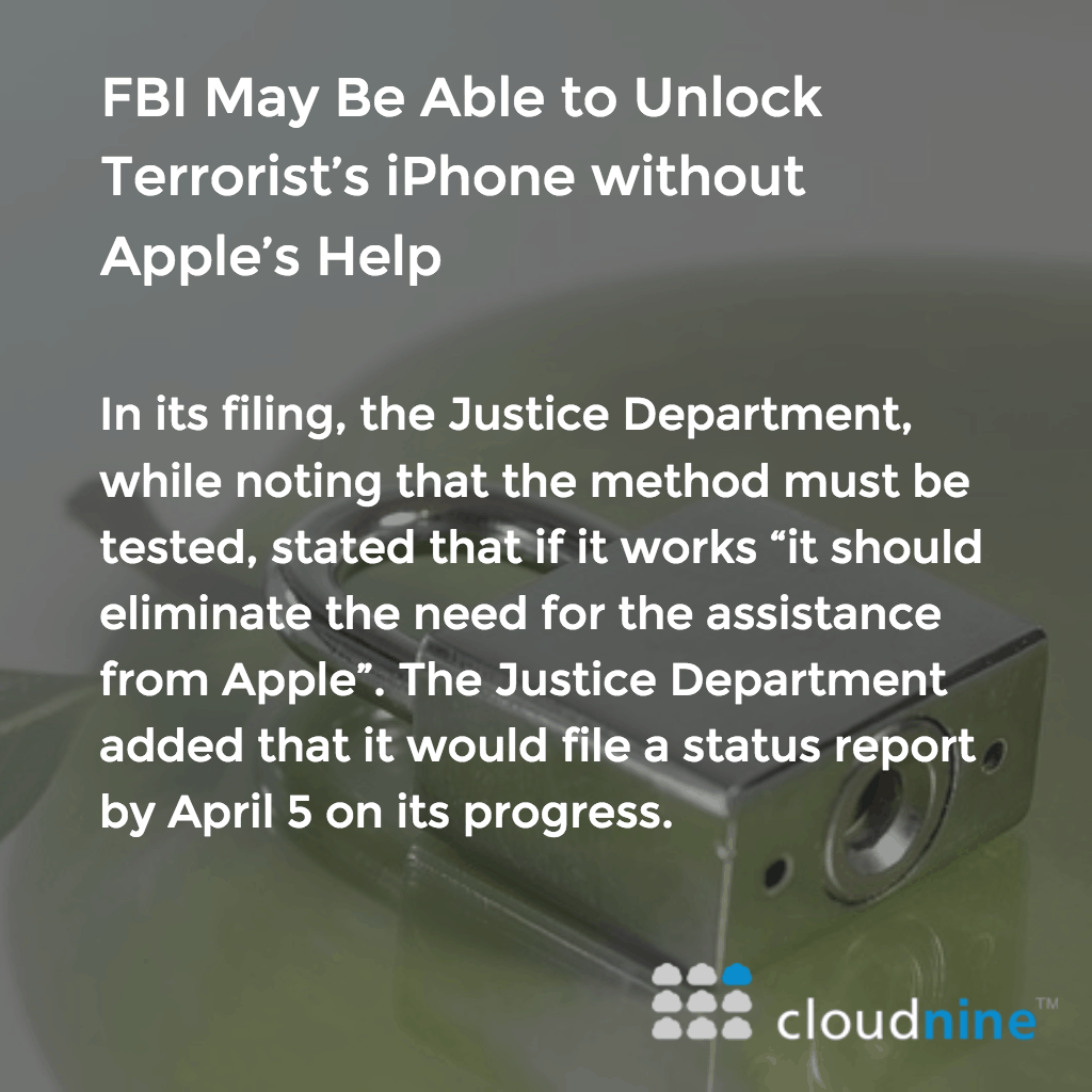 FBI May Be Able to Unlock Terrorist’s iPhone without Apple’s Help